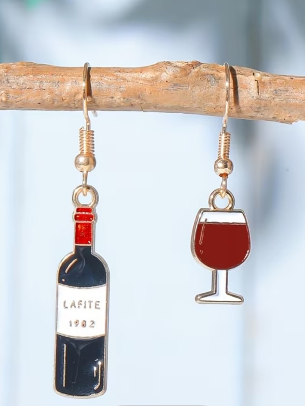 Red Wine Bottle and Glass Dangle Earrings